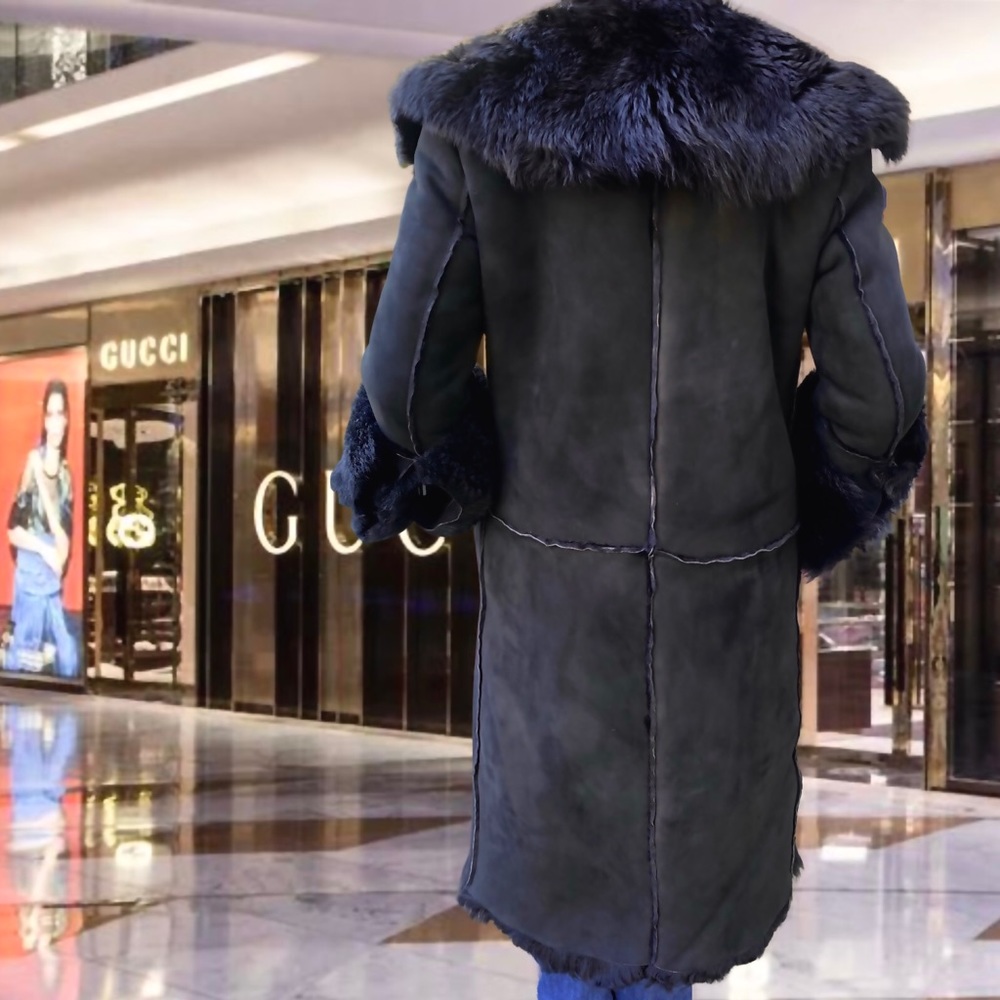 Gucci Shearling Leather Long Coat Womens Designer Winter Suede Jacket - Picture 2 of 9
